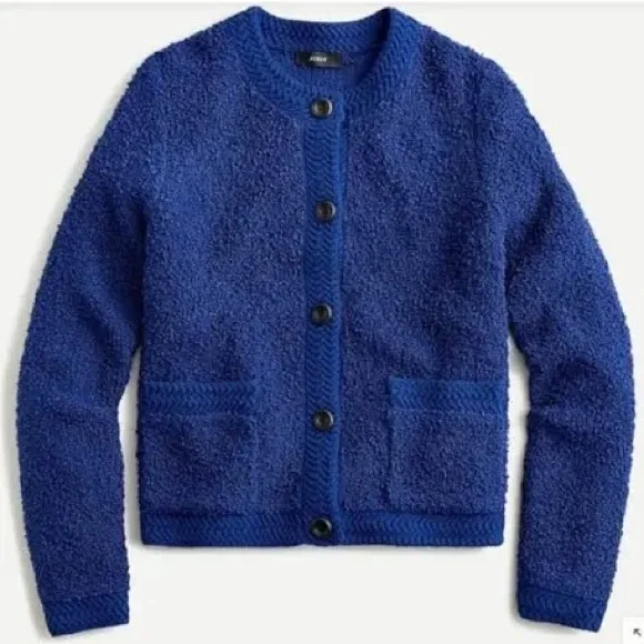 J crew royal blue Tweedy textured cardigan sweater size small lady jacket bw853 - Picture 2 of 8